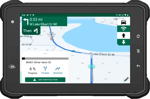 A truck GPS unit provides turn-by-turn navigation for commercial vehicles.