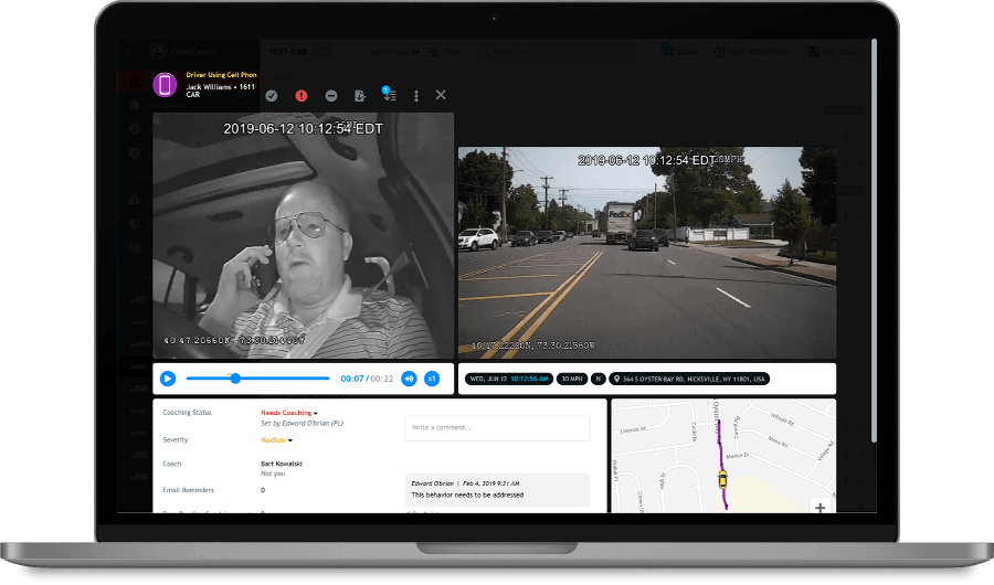fleetcam video telematics system disyplayed on a laptop computer