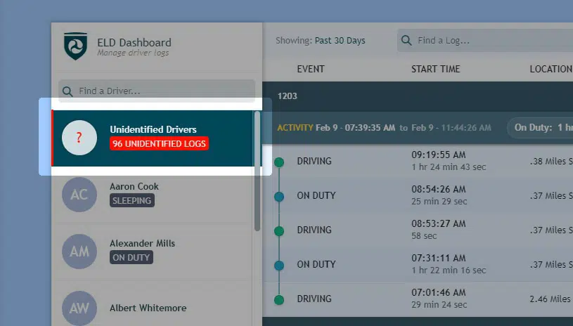 14 ELD Dashboard Unidentified Drivers