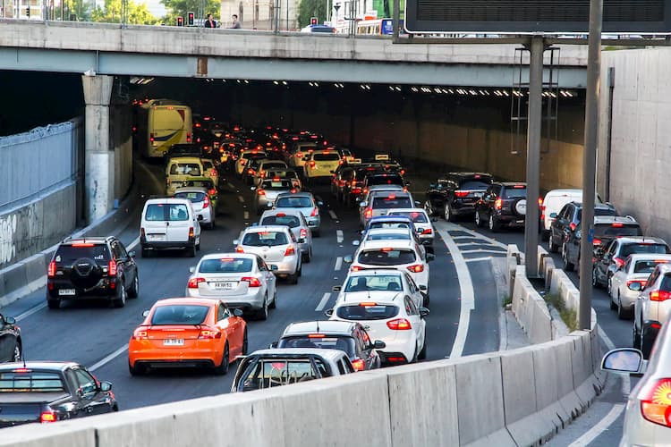 Telematics safety features working in rush hour traffic.