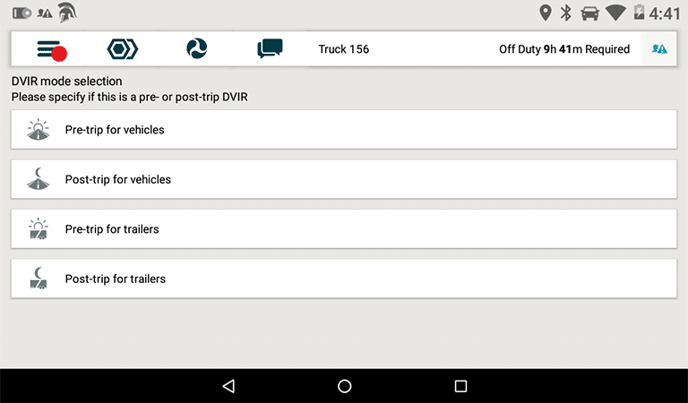 Field Warrior dashboard, a digital driver form for inspections on commercial vehicles