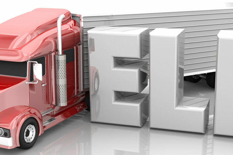 a truck sits in front of the lettres ELD