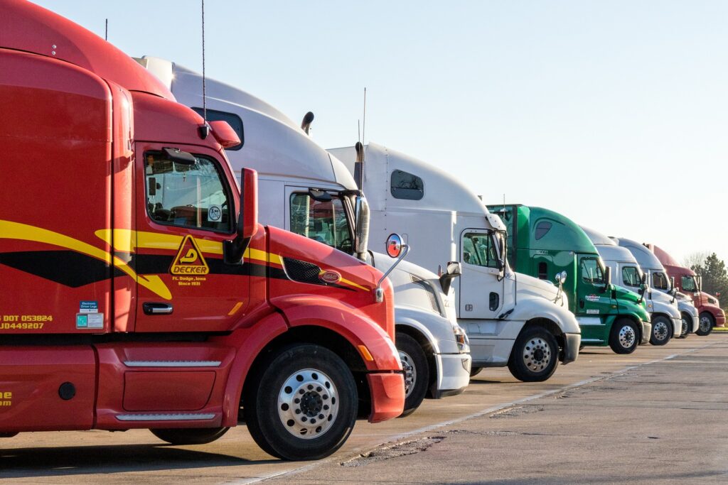 Several trucks from a trucking fleet