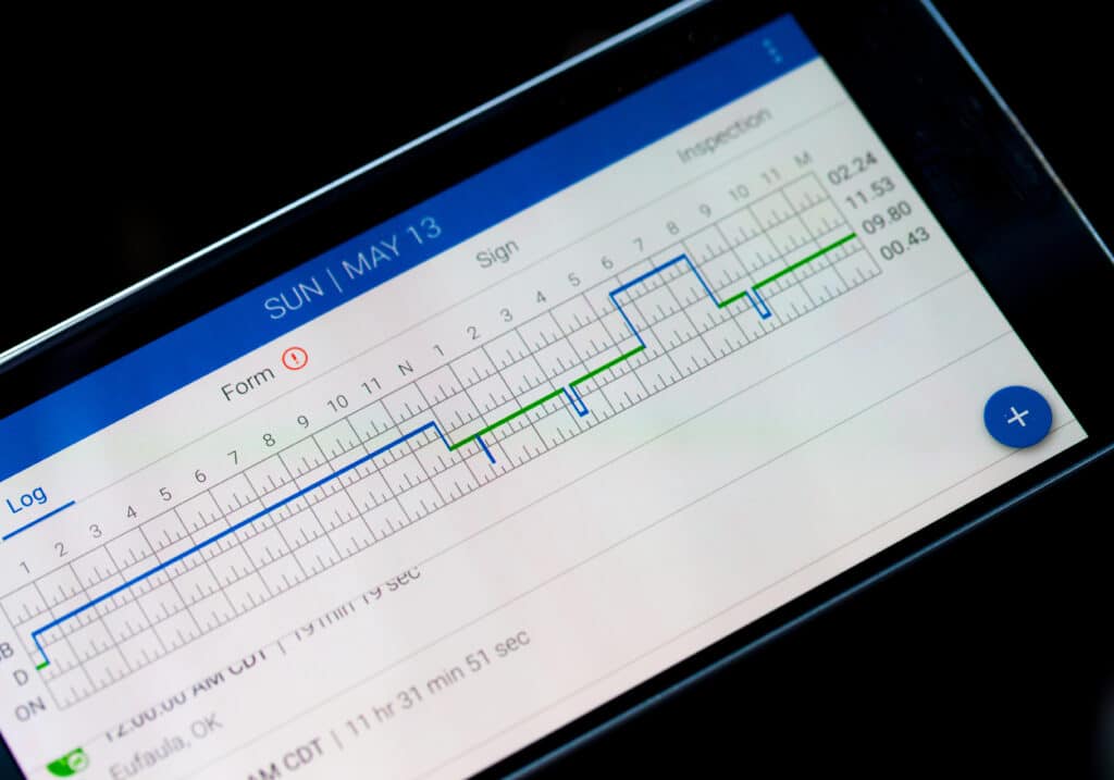 Electronic logging device for trucking industry with hours of service displayed on smarthphone screen