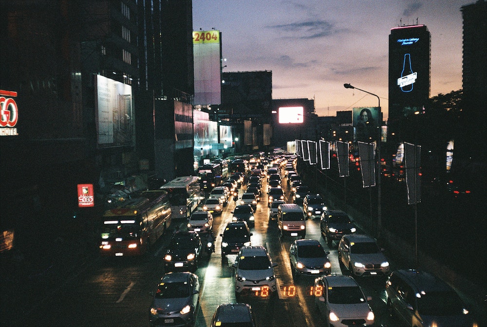 Big city highway at night