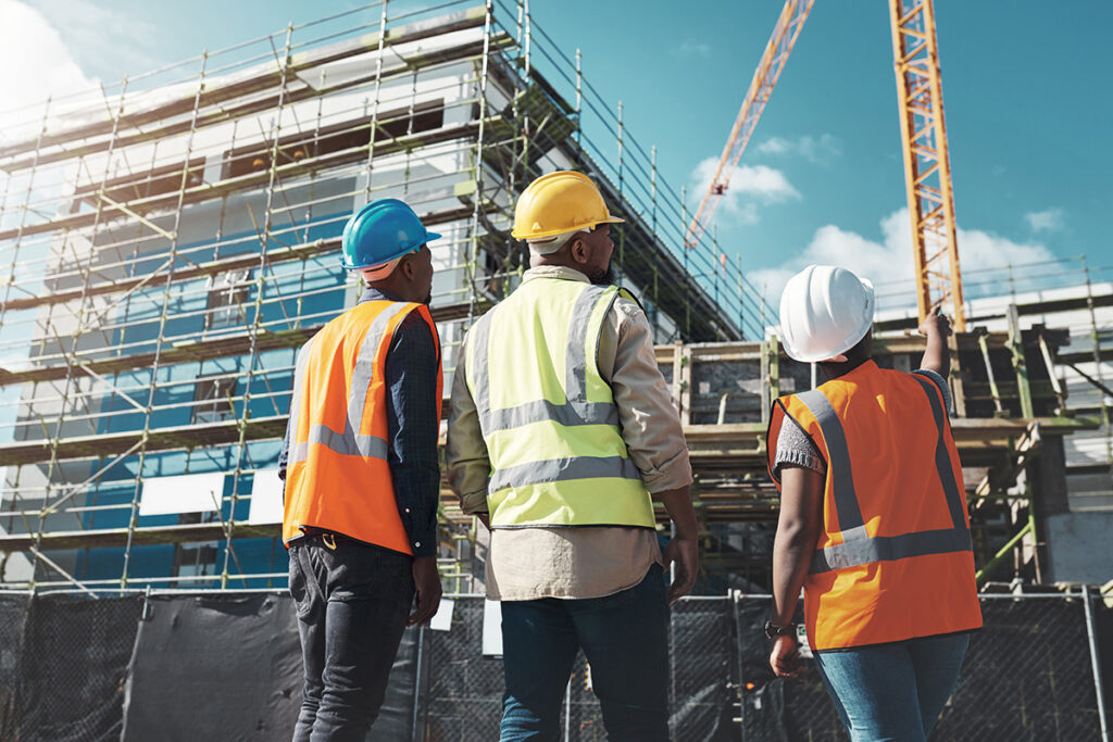 Crew performing a construction site safety inspection.