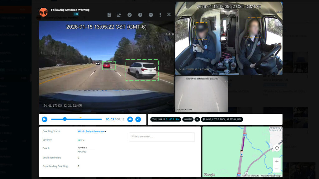 FleetCam video captured from an unsafe driver behavior event.