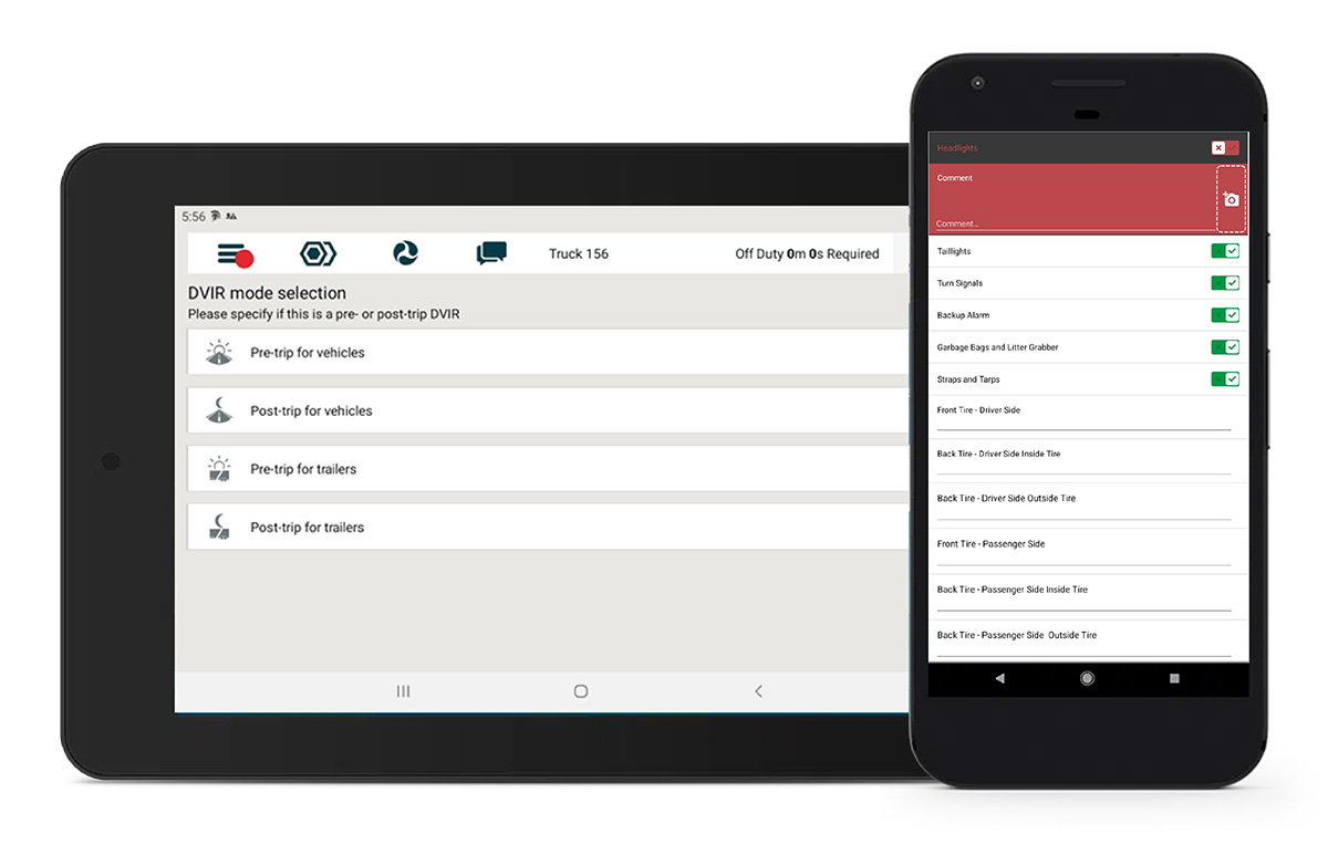 Field Warrior DVIR on a smarthphone and tablet.