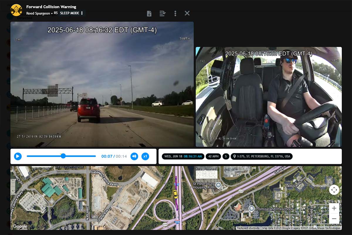 Video de evento de advertencia de colisión frontal de FleetCam