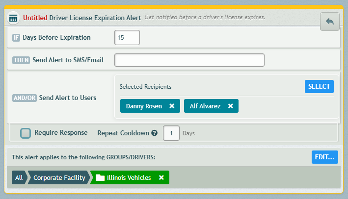 New Driver License Expiration Alert dialogue.