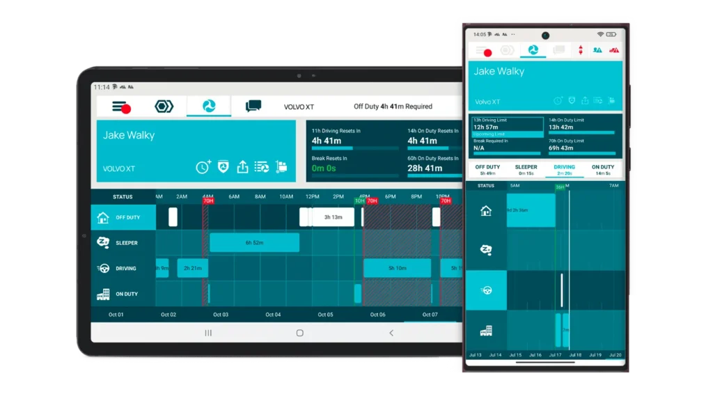 Field Warrior ELD device on a tablet and phone.