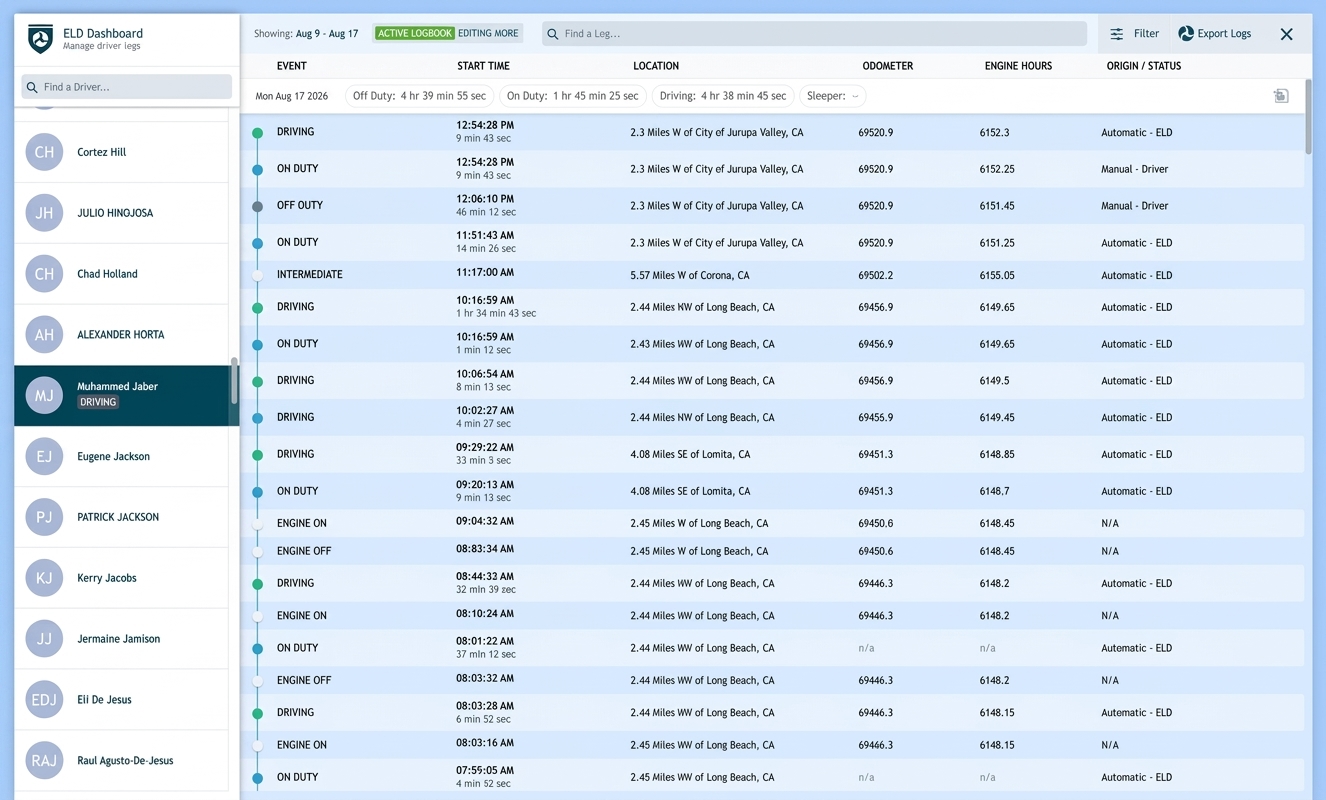 IntelliHub ELD dashboard