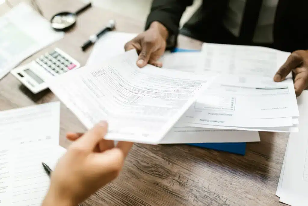 Accident settlement claim paperwork.