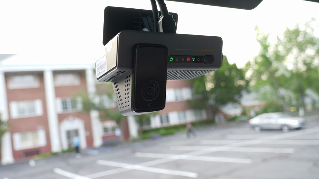 FleetCam mounted on the front windshield.