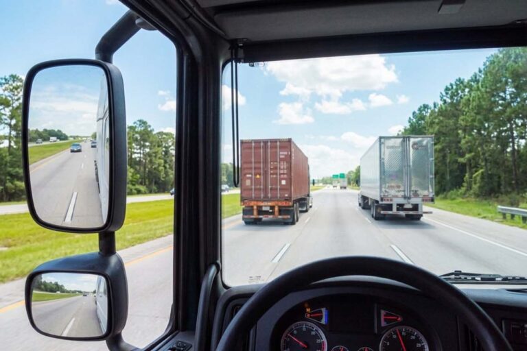 View from a truck driving down the highway.