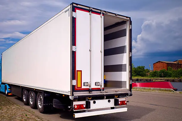Trailer parked with its cargo doors open