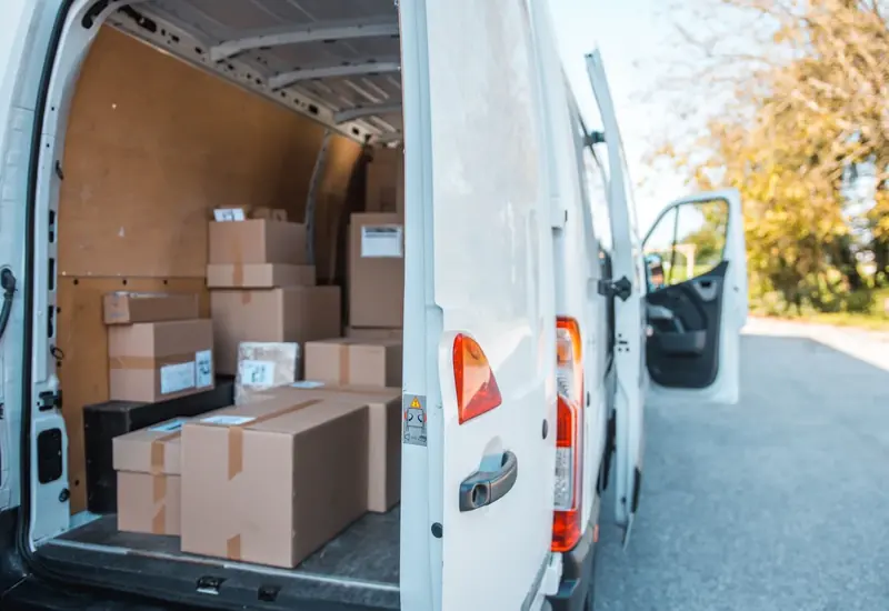 Packages loaded in a delivery van