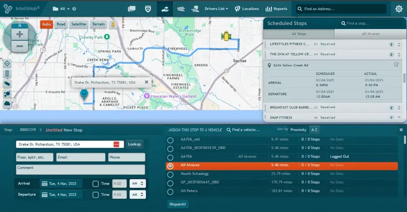 IntelliHub dispatching screen