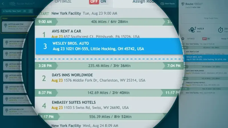 Route Matrix stop list with a stop being dragged to a new position in the route
